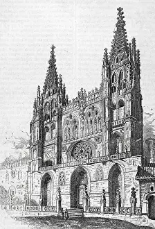 19th Century: Spain. Burgos. General view of main facade of the Cathedral