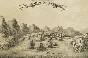 Negotiation: Spain. Cap de Quiers (Cadaques). City panorama. French engra