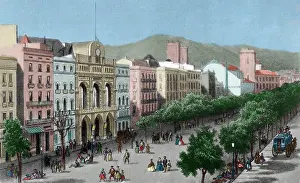 Lithography: Spain. Catalonia. Barcelona. Lithography. La Rambla and the