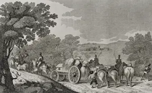 Mules: Spain. First Carlist War (1833-1840). Driving a convoy