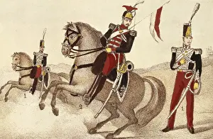 Lithographies: Spain. Hunters on horseback and lanciers of the