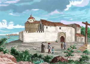 Speak: Spain. La Rabida Monastery. Colored engraving