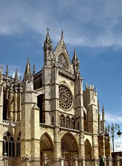 Castile: Spain. Leon. Gothic cathedral. 13th-14th centuries. Facade