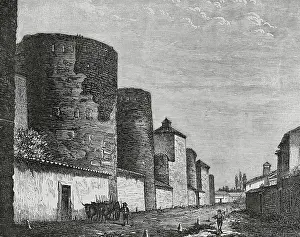 Cronica: Spain, Leon. Wall. Engraving, 19th century