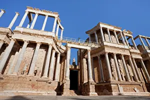 Badajoz: SPAIN. Merida. Roman Theatre. Wall behind the