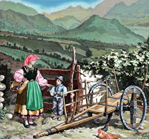 Agriculturist: Spain. Northern peasants. Colored engraving