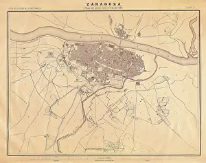Saragossa: Spain. Peninsular War (1808-1814). Map of the