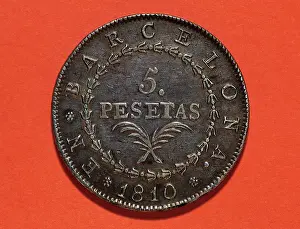 Coin: Spain. Five pesetas. Reverse. 19th century