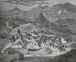Vieja: Spain, Santander. View of the city in the 17th century