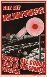 Trabajadores: Spanish Anti-fascist card supporting boycott