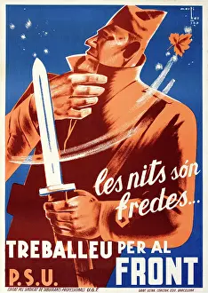 Marti: Spanish Civil War poster, The nights are cold, work for the