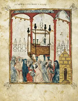 Sephardi: Spanish Haggada. Ceremony inside a Jewish synagogue