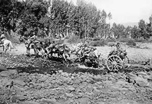 Bullfighting: Spanish national artillery crossing a stream