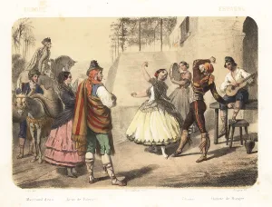 Castanets: Spanish people dancing in a square, 1858