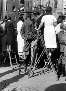 Ladders: Spectators during the parade of the RAD at the Nuremberg