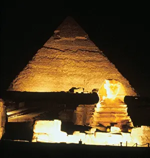 Scuplture: The Sphinx and Great Pyramid at night