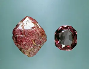 Corundum: Spinel crystal and cut stone