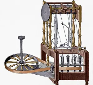 Arkwright: Spinning-frame. Designed in 1767 by Richard Arkwright (1732-