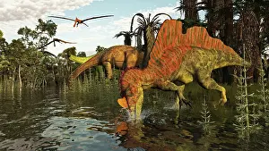 Searching: A Spinosaurid and pair of Ichthyovenator dinosaurs
