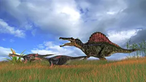 Gigantoraptor: Spinosaurus chasing two Gigantoraptors