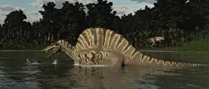 Rippled: Spinosaurus hunting for fish in a lake