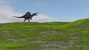 Spinosaurus: Spinosaurus walking across a grassy field