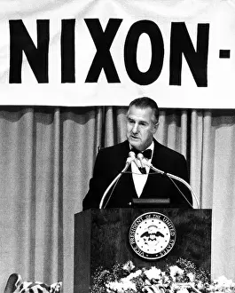 Spiro: Spiro Agnew speaking in front of a large ?