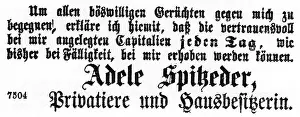 Speculator: Spitzeder, Adele, 9.11.1832 - 27.10.1895, German