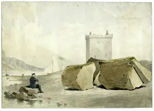 Quarterly: Split boulder on Little Cumbra, Western Isles