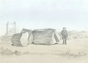 Quarterly: Split boulder on Little Cumbra, Western Isles