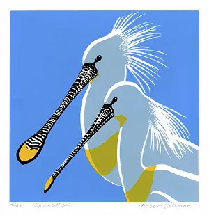 2021: Spoonbill Pair - screenprint by Robert Gillmor
