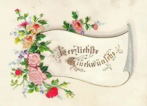 Rosebud: Spray of flowers on a German greetings card