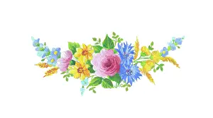 Cornflowers: Spray of flowers including rose and cornflowers