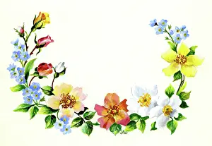 Ockenden: Spray of single roses and forget-me-nots