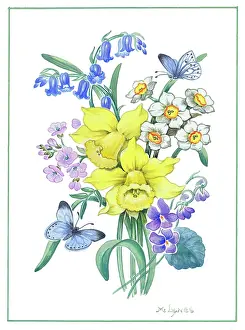 Lynes: Spring flowers with blue butterflies