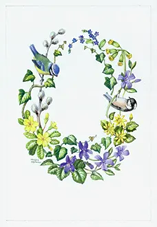 Cowslips: Spring Flowers with Blue Tit and Coal Tit