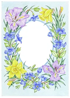 Periwinkles: Spring Flowers Border - with oval centre