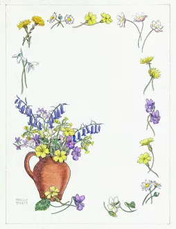 Dandelions: Spring flowers in a brown jug