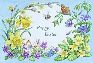 Tortoiseshell: Spring Flowers with Butterflies and Bee