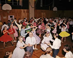 She001: Square Dance Dancing Couples Crowd Young and Old