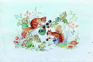 Blackberries: Squirrels and frogs picking blackberries