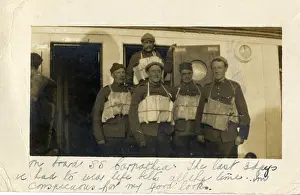 Postally: SS Carpathia - men in life jackets, WW1