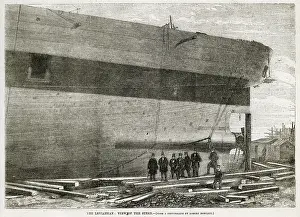 Steamships: SS Great Eastern with Brunel directiing the launch 1857