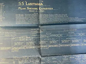 Galbraith: SS Lusitania - blueprint plan showing capacities, WW1