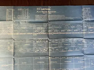 Galbraith: SS Lusitania - blueprint plan showing capacities, WW1