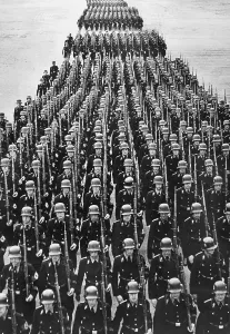 Practicing: An SS regiment practicing for a parade in Prague, 1939