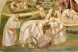 Saintly: St. Benedict chases a devil away from a brick stone
