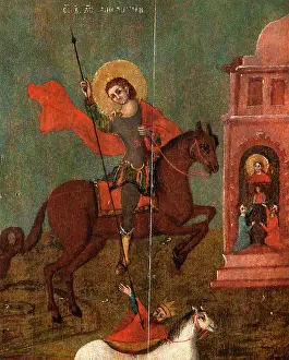 Icon: St. Demetrius Plunging King John into an Abyss
