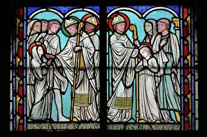Gerente: St Genevieve stained glass window, Cloister, Cathedrale