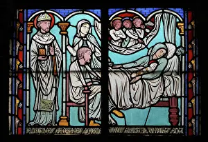 Gerente: St Genevieve stained glass window, Cloister, Cathedrale